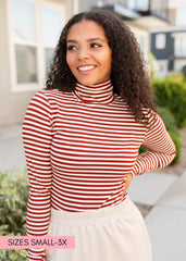 Kate Rust Striped Turtle Neck Top