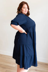 Julia Navy Collared Tiered Dress