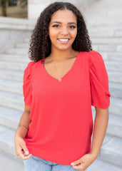Briley Red Puff Sleeve Blouse