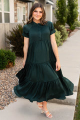 Brinlee Dark Green Satin Dress