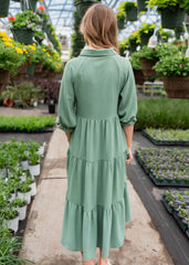 Flora Deep Sage Collared Dress