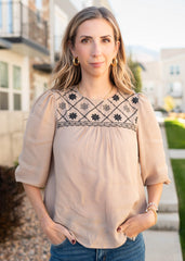 Lolo Taupe Embroidered Top