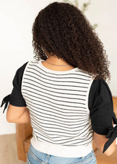 Maylee Navy Stripe Button Sweater Vest