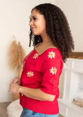 Danika Red Floral Collared Top