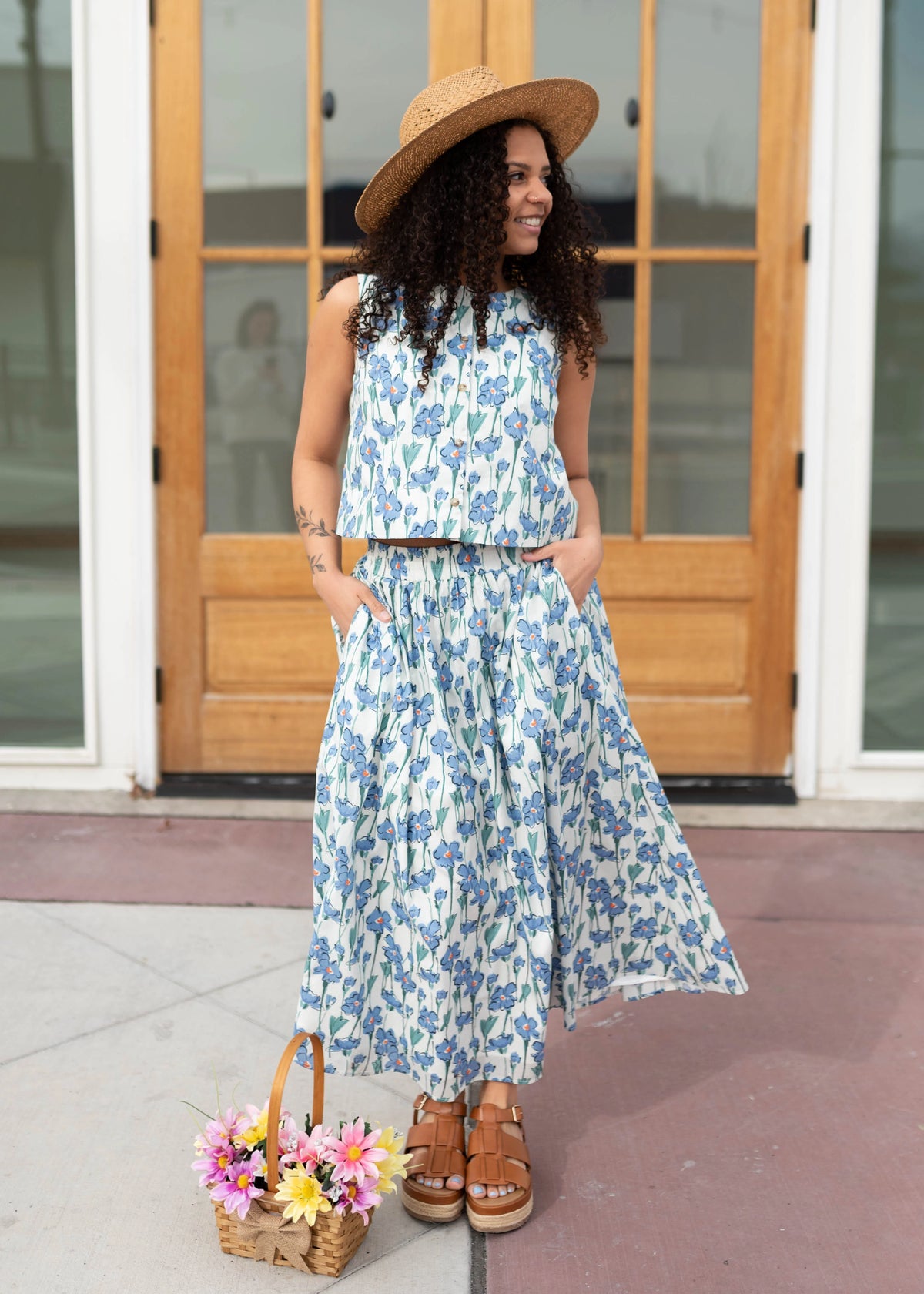 Kenna Blue Floral Midi Skirt