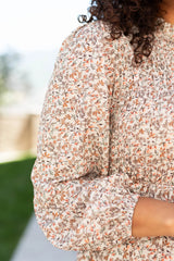 Kinzie Beige Floral Smocked Dress