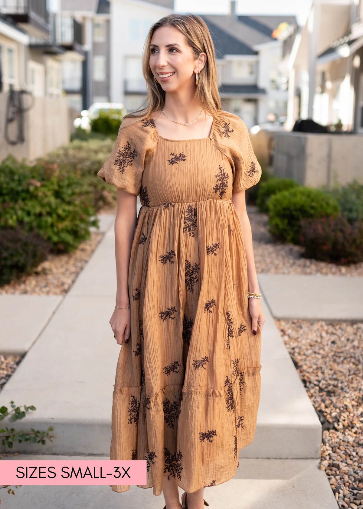 Jacie Tan Embroidered Dress