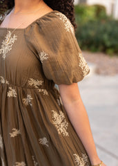 Jacie Khaki Embroidered Dress
