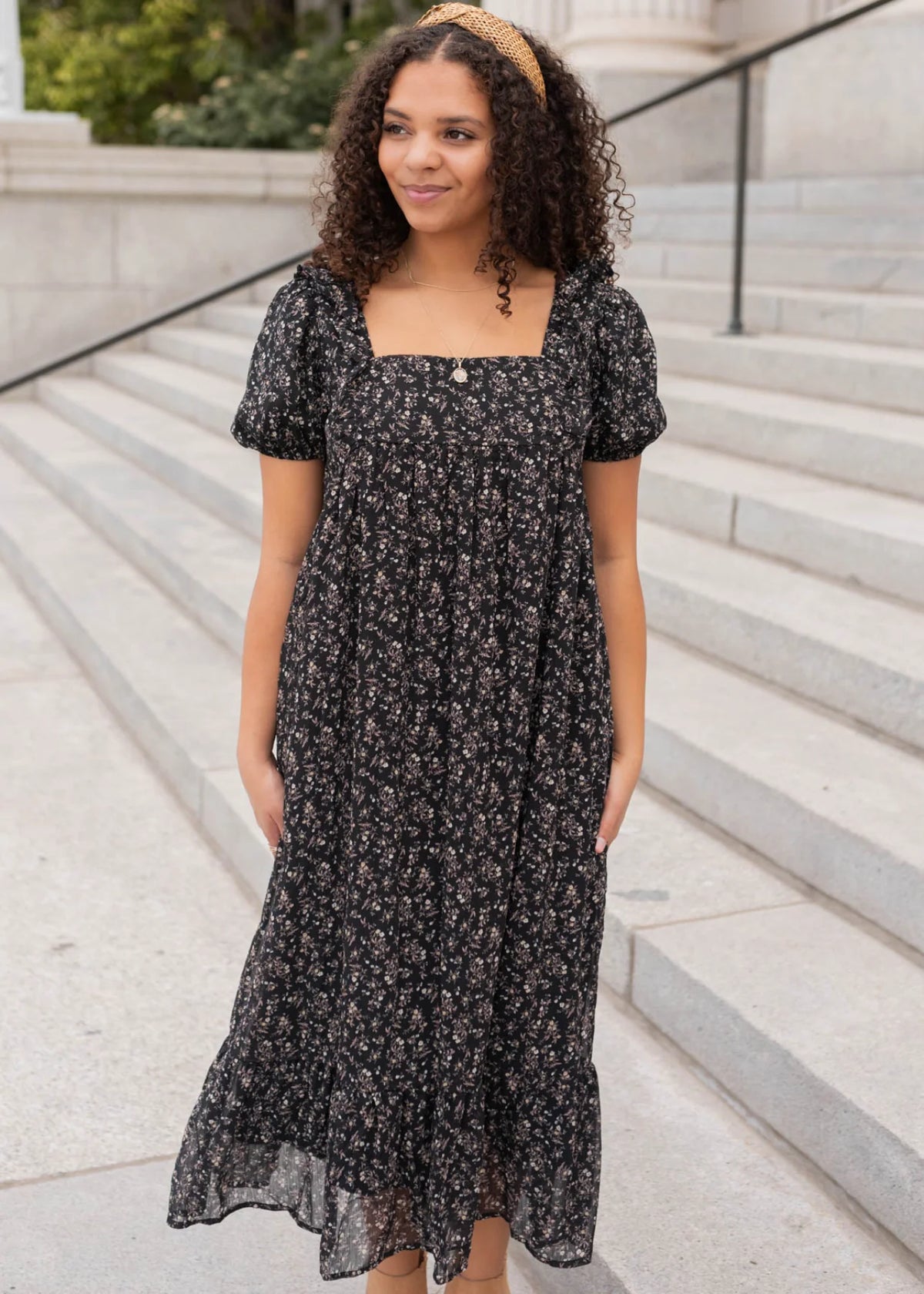 Irene Black Floral Dress