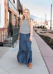 Gianna Navy Striped Top