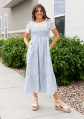 Indiana Blue Embroidered Dress