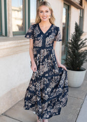 Mollie Navy Blue Patterned Dress