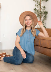 Brynlee Blue Chambray Top