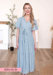 Emilee Dusty Blue Textured Tiered Dress