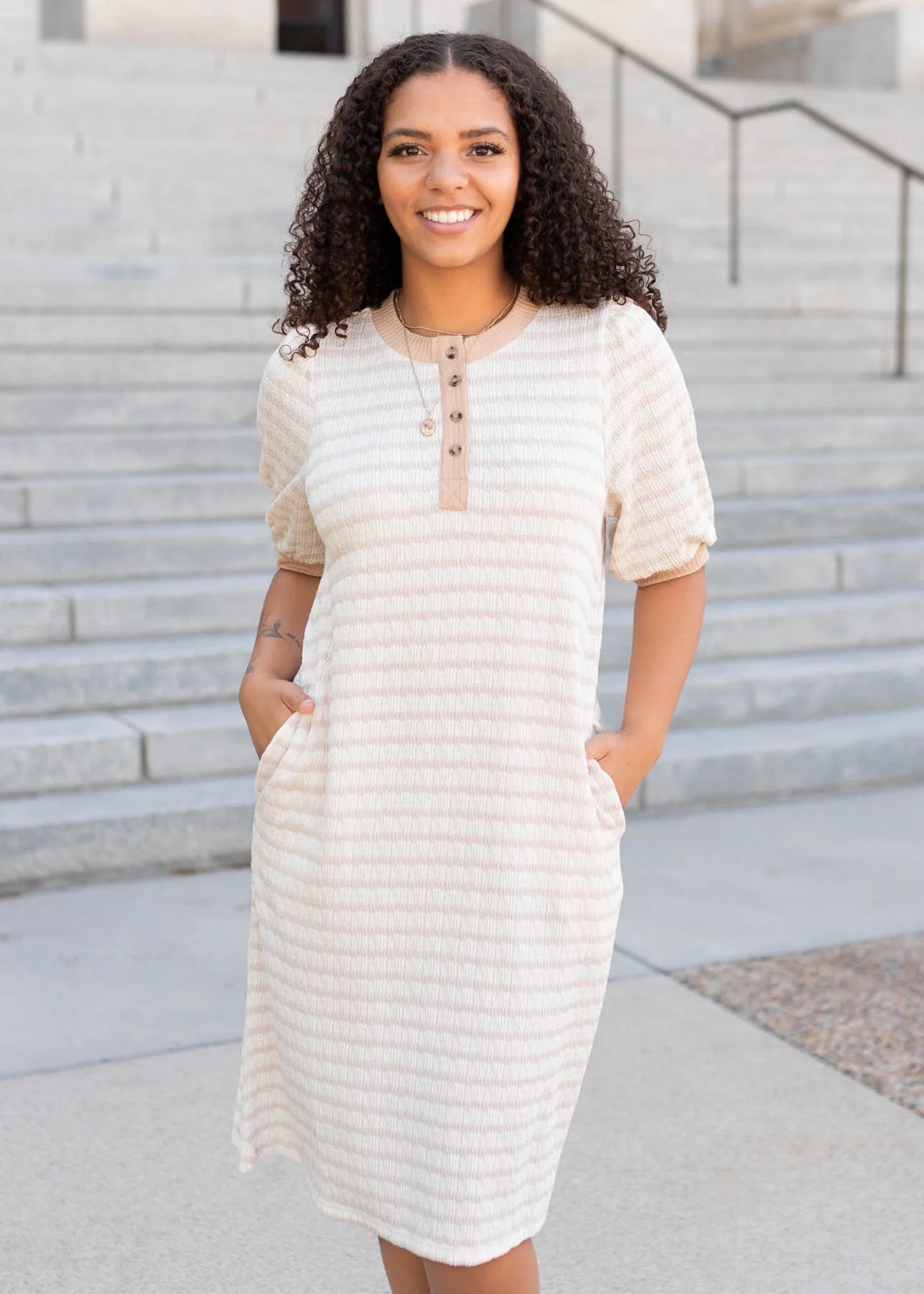 Nadia Beige Striped Dress