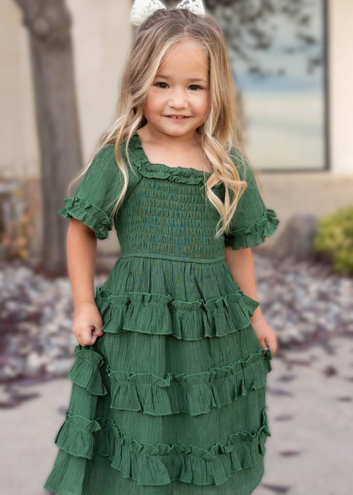 Korin Green Ruffle Tiered Little Girl Dress