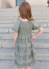 Korin Sage Ruffle Tiered Little Girl Dress