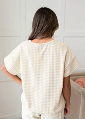 Leila Beige Gingham Knit Top