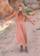 Mollie Chestnut Satin Sweater Dress