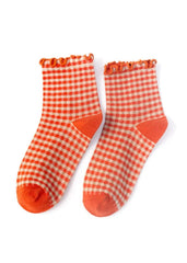 Lyla Burnt Sienna Checker Ruffle Socks