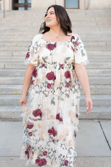 Evie Cream Floral Mesh Dress