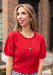 Zoe Red Button Up Sweater