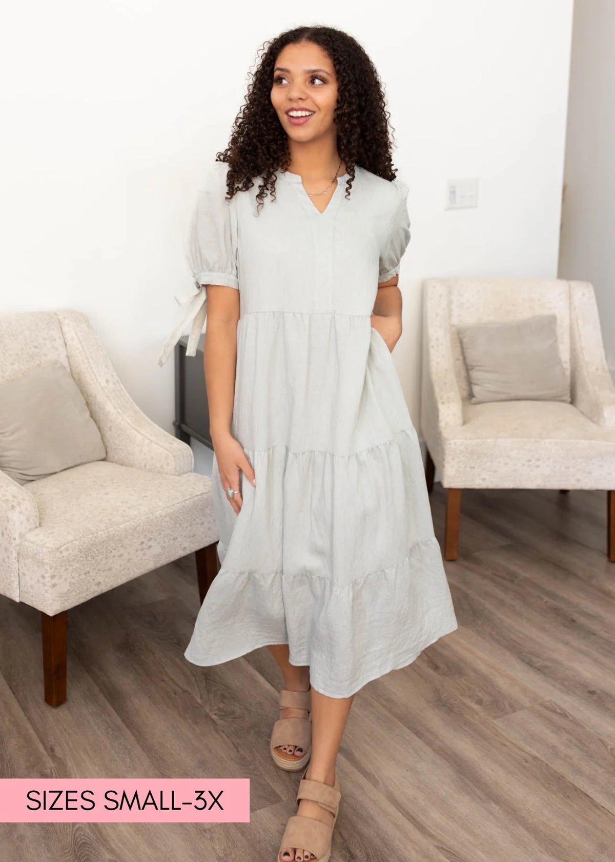 Harper Light Blue Tiered Dress