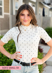 Brendie Cream Polka Dot Ribbed Top