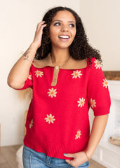 Danika Red Floral Collared Top