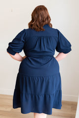Julia Navy Collared Tiered Dress
