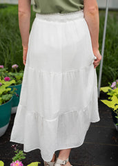 Mae White Tiered Maxi Skirt