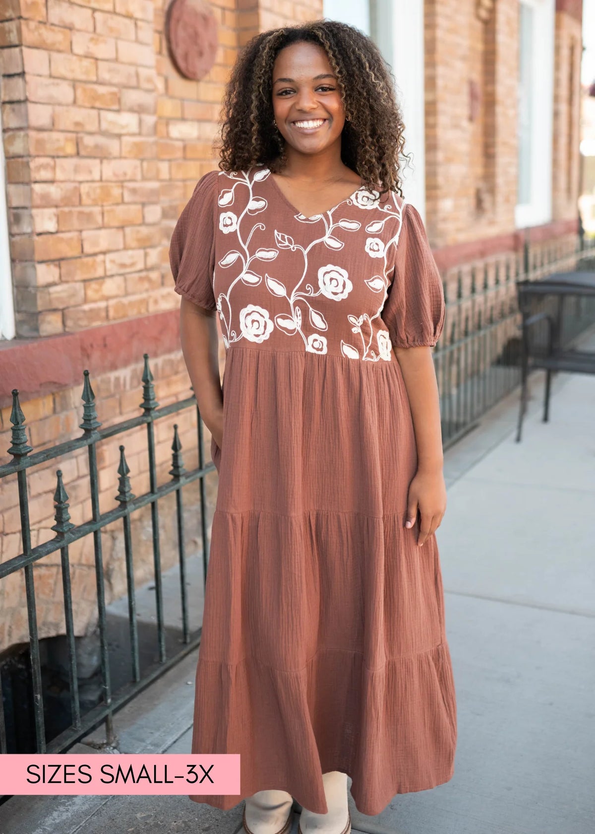 Maeve Brown Embroidered Dress