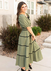 Elina Olive Tiered Dress