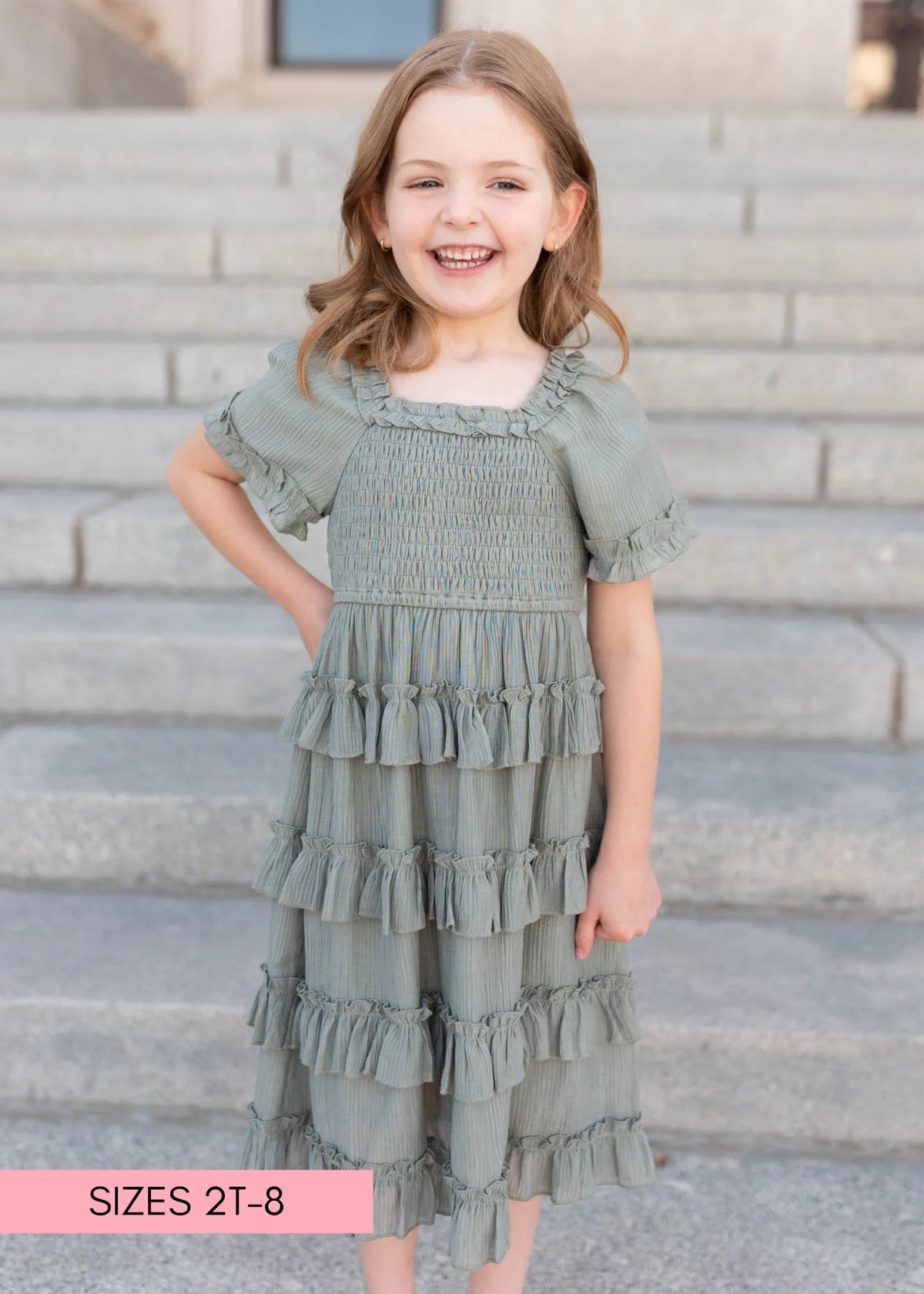 Korin Sage Ruffle Tiered Little Girl Dress