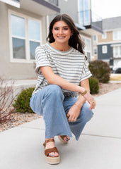 Edaline Blue Grey Stripe Top