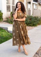 Jacie Khaki Embroidered Dress