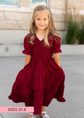 Charlotte Wine Smocked Little Girl Dress
