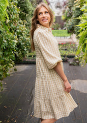 Cambree Taupe Gingham Button Down Dress