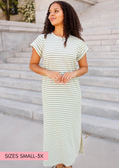 Kaelin Green Striped T-Shirt Dress