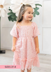 Carlee Pink Floral Textured Little Girl Dress