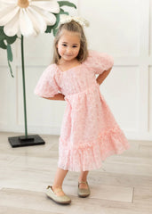 Carlee Pink Floral Textured Little Girl Dress