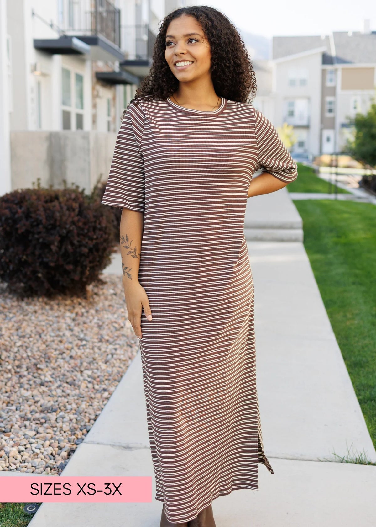 Lydia Chestnut Stripe Dress