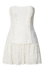 Emerie Mini Dress - Strapless Drop Waist Pleated Dress in Cream