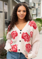 Kim Red Floral Cardigan