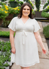 Paedyn White Textured Tie Dress