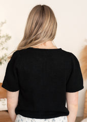 Ashley Black Puff Sleeve Cardigan