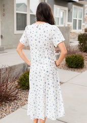 Madeline Blue Floral Guaze Tiered Dress