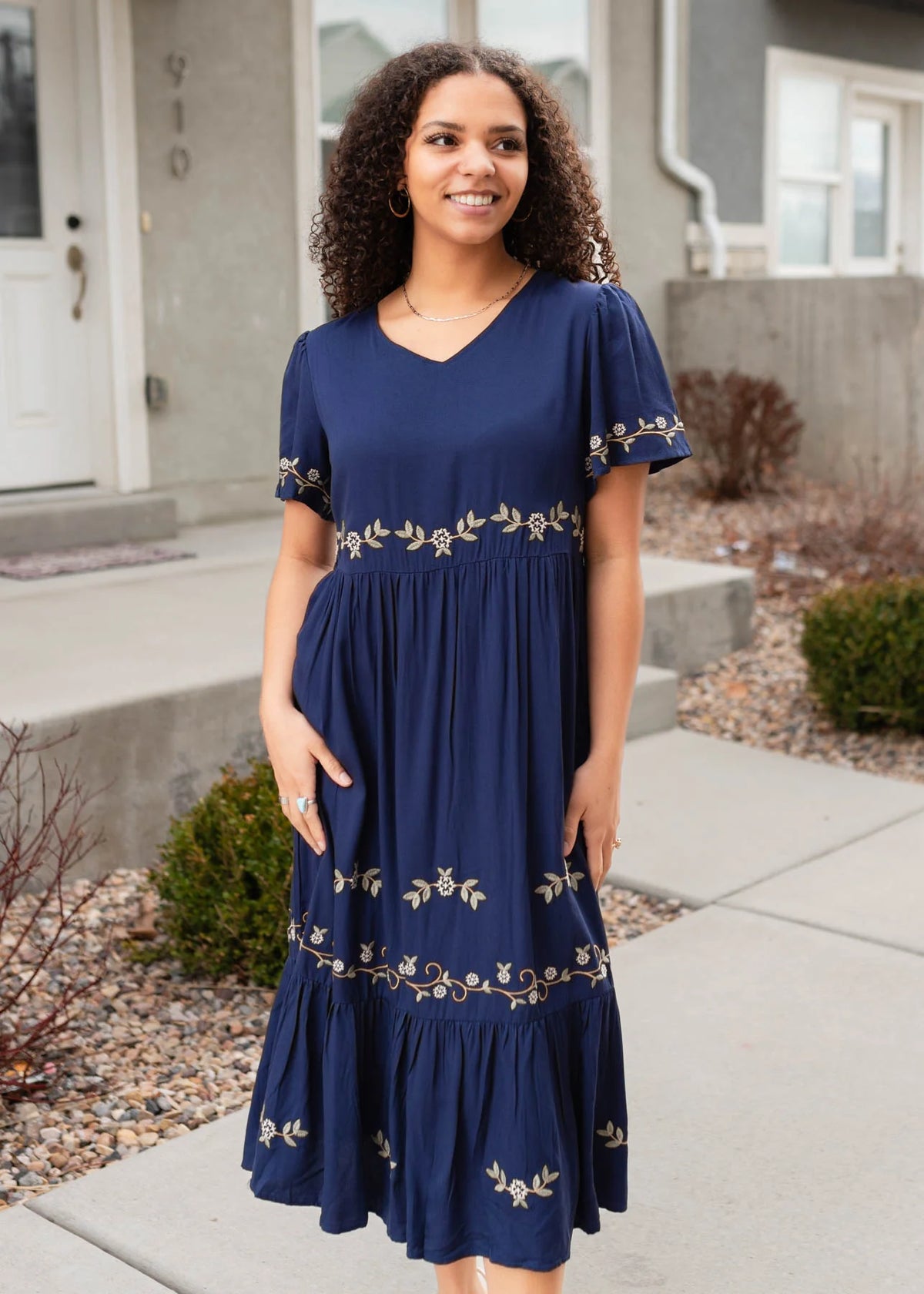 Cami Navy Embroidered Dress