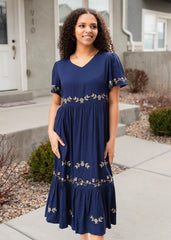 Cami Navy Embroidered Dress