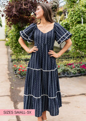 Irene Navy Floral Pattern Dress